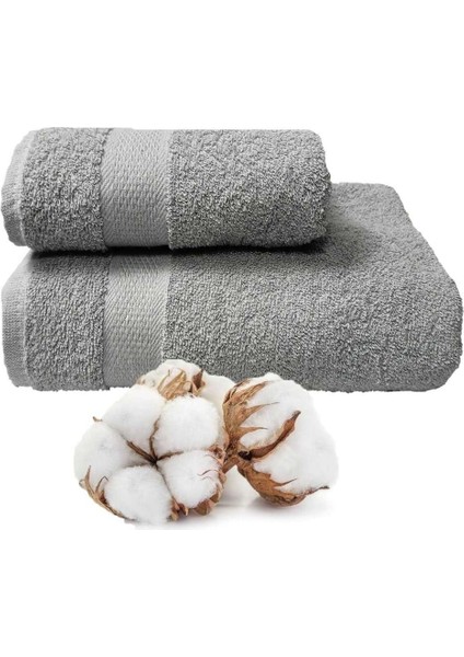 2 Li Banyo Havlu Takımı %100 Pamuklu Dry Açık Gri