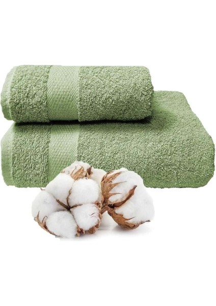 2 Li Banyo Havlu Takımı &AMP;#37;100 Pamuklu Dry Yeşil