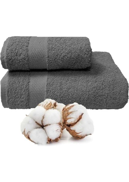 2 Li Banyo Havlu Takımı &AMP;#37;100 Pamuklu Dry Antrasit
