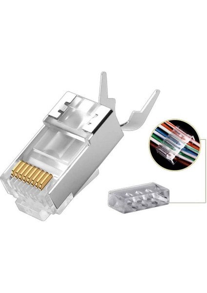 10 Adet - Cat7 CAT6A Ez Yeni Nesil RJ45 Ftp Delikli Metal Jak Konnektör