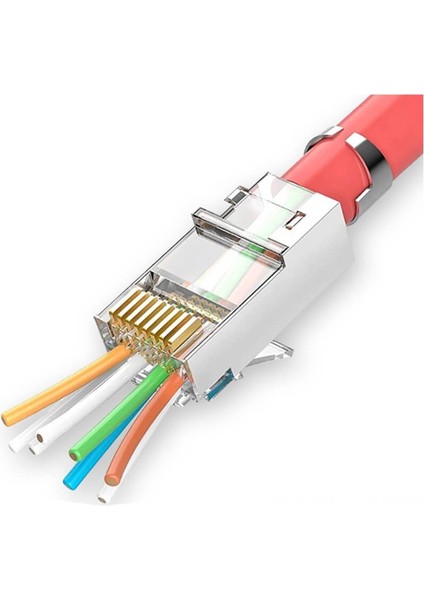 10 Adet - Cat7 CAT6A Ez Yeni Nesil RJ45 Ftp Delikli Metal Jak Konnektör
