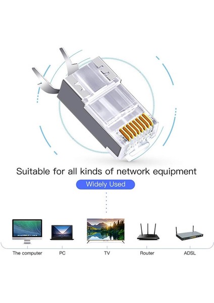 10 Adet - Cat7 CAT6A Ez Yeni Nesil RJ45 Ftp Delikli Metal Jak Konnektör