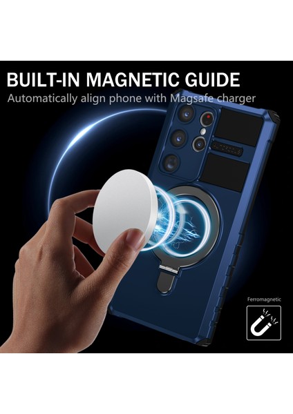 Samsung Galaxy S25 Ultra Için Magsafe Uyumlu Manyetik Halkalı Standlı Telefon Kılıfı Mavi (Yurt Dışından) fiyatları