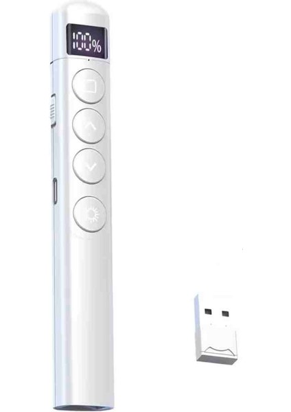 S7 Pointer Kablosuz Lazer Sunum Kalemi Şarjlı Dijital Led Ekran Şarj Edilebilir Sunum Kumandası Lazer Tak Çalıştır Şarjı Type-C USB Menzil 100-M