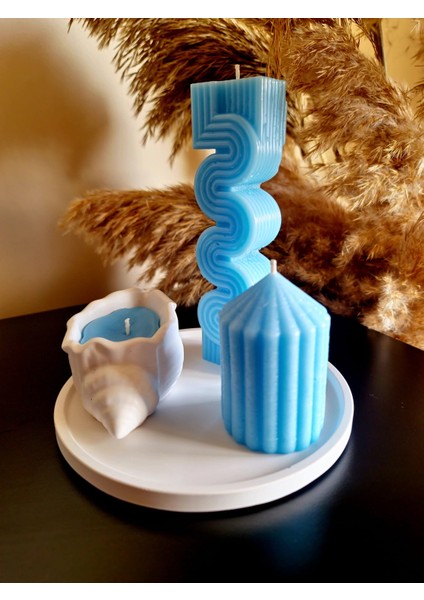 4'lü Mum Set - Mavi Mum (16 cm Sunum Tepsisi) & Hediyelik Mum Set modelleri
