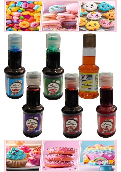 Renkli Gıda Boyası Sıvı 50 ml 6 Adet Su Bazlı Likit Renkli Sıvı Gıda Boyası Pasta Hamur Boyası Kek Fonda Yüksek Konsantr