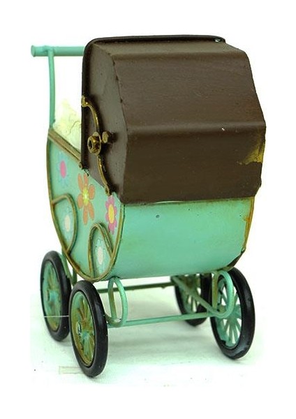 Dekoratif Metal Bebek Arabası Biblo Vintage Hediyelik