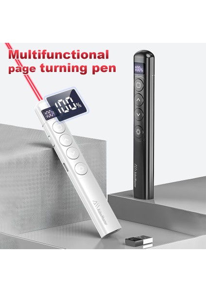 S7 Pointer Kablosuz Lazer Sunum Kalemi Şarjlı Dijital Led Ekran Şarj Edilebilir Sunum Kumandası Lazer Tak Çalıştır Şarjı Type-C USB Menzil 100-M