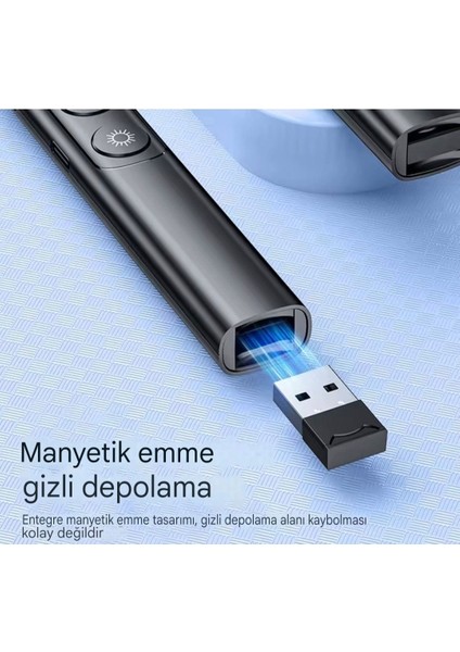 S7 Pointer Kablosuz Lazer Sunum Kalemi Şarjlı Dijital Led Ekran Şarj Edilebilir Sunum Kumandası Lazer Tak Çalıştır Şarjı Type-C USB Menzil 100-M