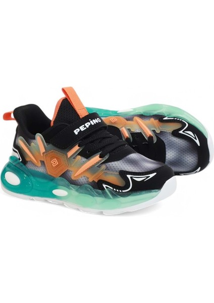 2130-1977 Pepino Anatomik Tabanlı Ultra Hafif Çocuk Unisex Günlük Işıklı Spor Ayakkabı - NKT02130-SIYAH-TURUNCU-29