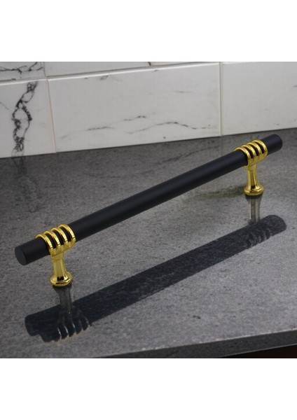 Eylül Mobilya Mutfak Dolabı Çekmece Dolap Kulpları Kapak Kulbu Siyah Altın 192 mm Metal Kulp