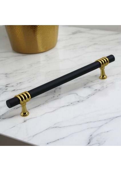 Eylül Mobilya Mutfak Dolabı Çekmece Dolap Kulpları Kapak Kulbu Siyah Altın 192 mm Metal Kulp