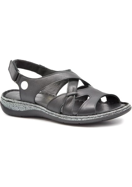 D25YS-2535 Kadın Deri Comfort Sandalet Siyah