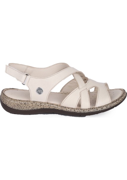 D25YS-2535 Kadın Deri Comfort Sandalet Bej