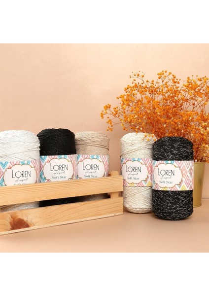 Soft Star Makrome İpiGümüş Simli Siyah RM10