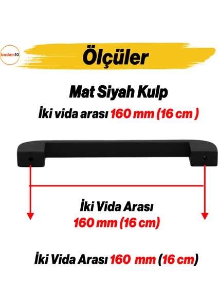 Zehra Kulp 160 mm Siyah Metal Mutfak Mobilya Çekmece Mutfak Dolap Dolabı Kulpları Kapak Kulbu 16 cm