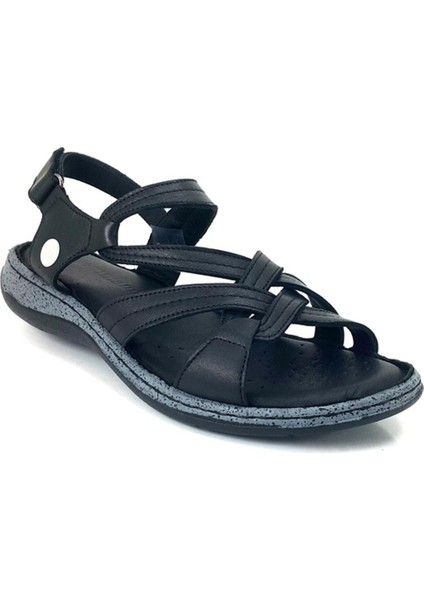 D25YS-2530 Kadın Deri Comfort Sandalet Siyah