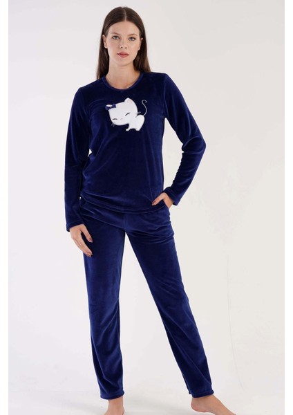 Indigo Kadın Uzun Kollu Kadife Pijama Takımı