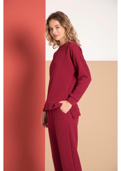 Ibıza Bordo Kadın Kapitone Uzun Kollu Pijama Takımı