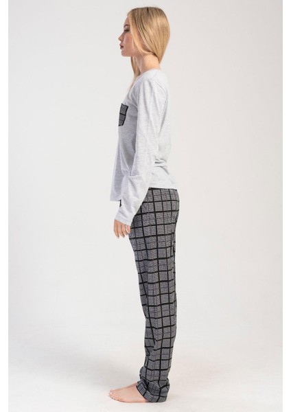 Gri Melanj Kadın Uzun Kollu Pamuklu Suprem Pijama Takımı fiyatları
