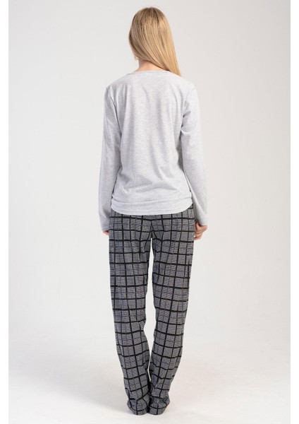 Gri Melanj Kadın Uzun Kollu Pamuklu Suprem Pijama Takımı modelleri