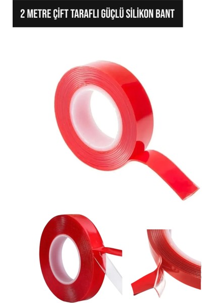 ( 3 Adet )Çift Taraflı Silikonlu 2 Metre Şeffaf Bant 10 mm X2M Su Geçirmez Süper Güçlü Montaj Band Akrilik