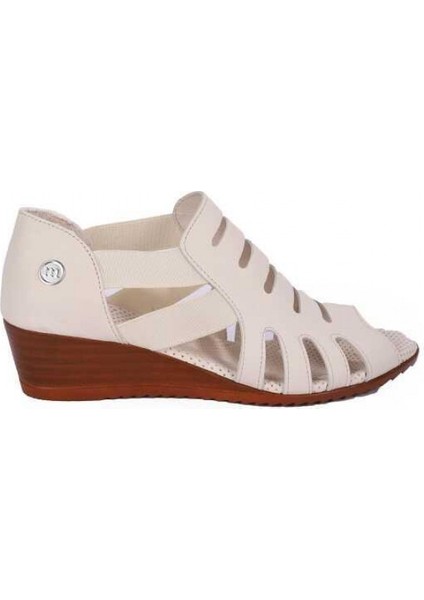 D25YS-2740 Kadın Deri Dolgu Topuklu Sandalet Bej