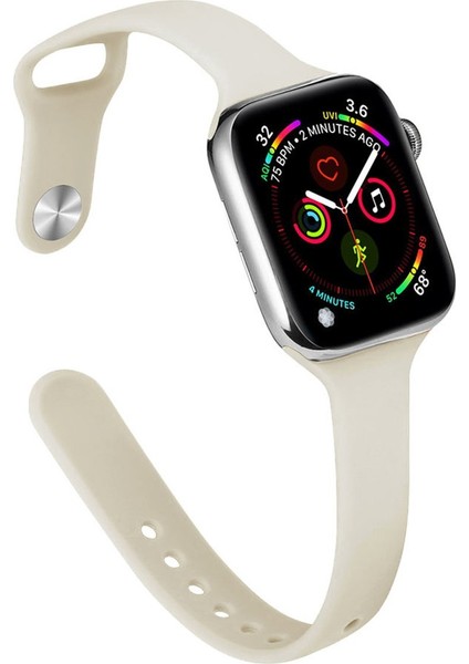 Apple Watch 40MM Uyumlu Slikon Kordon Yumuşak Kordon Renkli - Krem