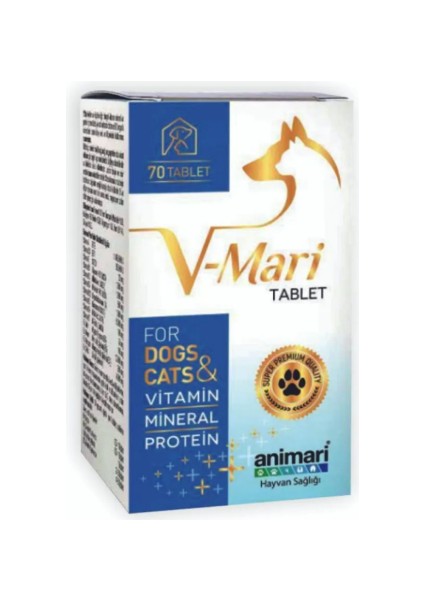 V Mari 70 Tablet Kedi Ve Köpekler İçin Vitamin, Mineral Ve Pretein