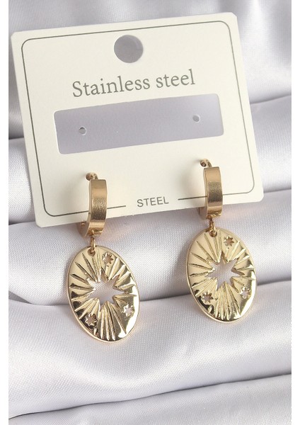 316L Çelik Gold Renk Kutup İşleme Kadın Küpe