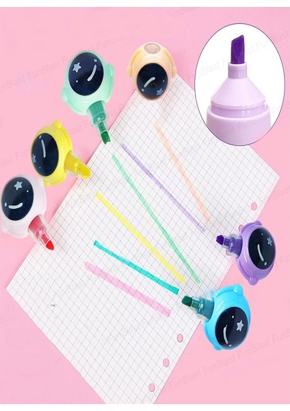 Astronot Fosforlu Kalem Yumurtlayan 1 Paket 5 Renk Astronot Figürlü Işaret Kalemi Mini 5 Li Fosforlu Kalem