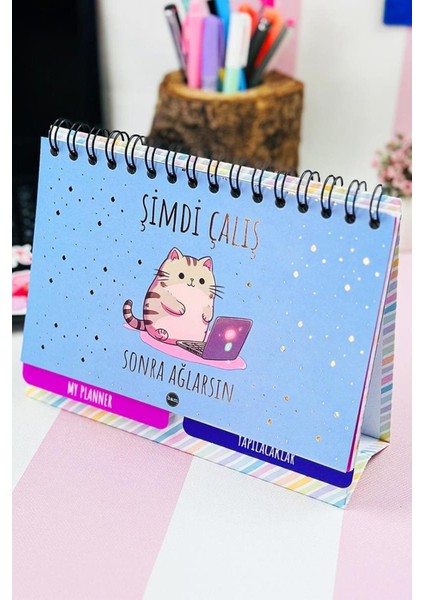 Şimdi Çalış Sonra Ağlarsın Tasarımlı Yeni Nesil Masa Üstü Planner 2 Sayfa Sticker