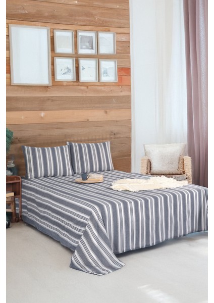Sport Çizgili Çarşaf + Yastık Kılıfı Seti Çift Kişilik Soft Line Antrasit