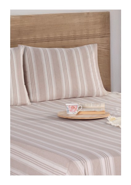 Sport Çizgili Çarşaf + Yastık Kılıfı Seti Çift Kişilik Soft Line Bej fiyatları