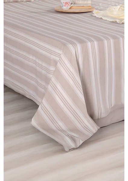 Sport Çizgili Çarşaf + Yastık Kılıfı Seti Çift Kişilik Soft Line Bej modelleri