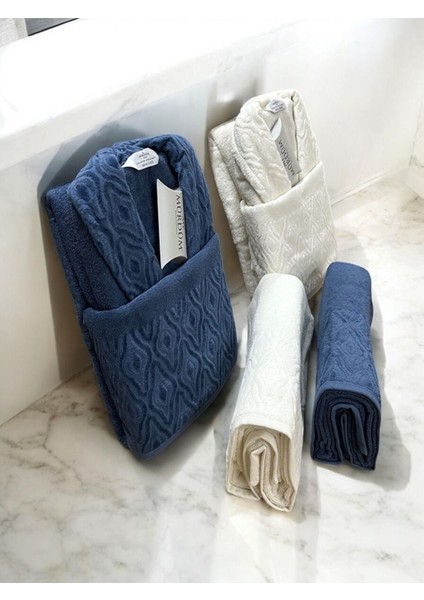 Banyo Çeyiz Seti, Pamuk Bornoz Takımı, 8parça Aile Bornoz Seti, Havlu&havlu Seti(Lacivert-Krem) fiyatları