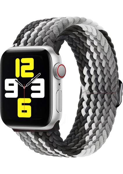 Apple Watch Series Se/10/9/8/7/6/5/4/3/ultra Uyumlu 49MM-46MM-45MM-44MM-42MM Ayarlanabilir Tokalı Örgü Kordon, Gradyan Siyah