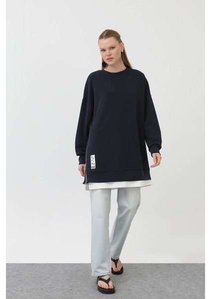 10613 Puane Modal Kumaş Arma ve Fermuar Detaylı Sweatshirt