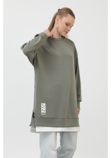 10613 Puane Modal Kumaş Arma ve Fermuar Detaylı Sweatshirt