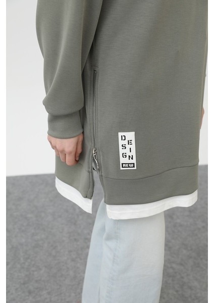 10613 Puane Modal Kumaş Arma ve Fermuar Detaylı Sweatshirt
