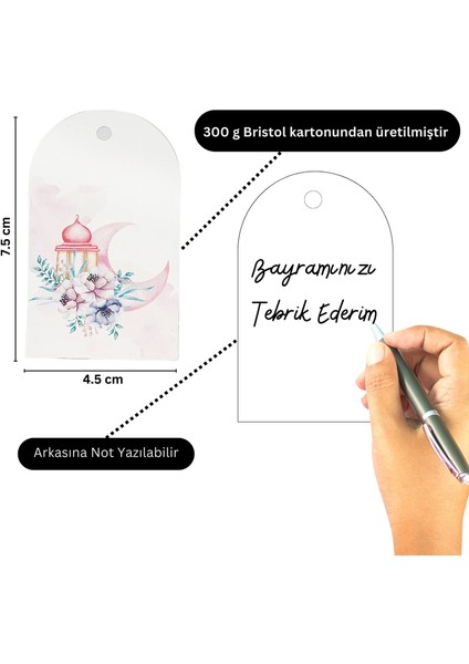 Ramazan Hilal Temalı Hediye, Tebrik Kartı, Delikli Ambalaj Paketleme Etiketi, 4.5x7.5 Cm, 25 Adet