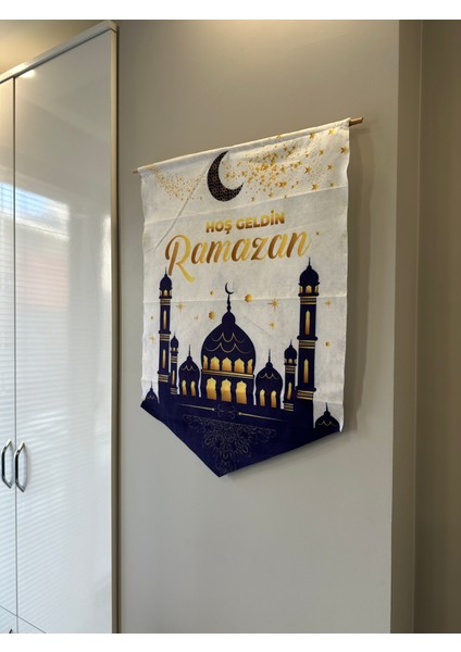 Hoşgeldin Ramazan Flaması Duvar Ramazan Kapı Süsü Asmalı Dini Süs Kumaş Flama 75 cm