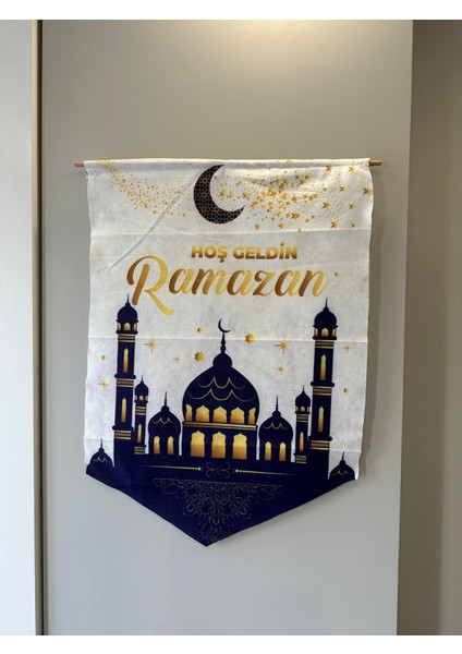 Hoşgeldin Ramazan Flaması Duvar Ramazan Kapı Süsü Asmalı Dini Süs Kumaş Flama 75 cm