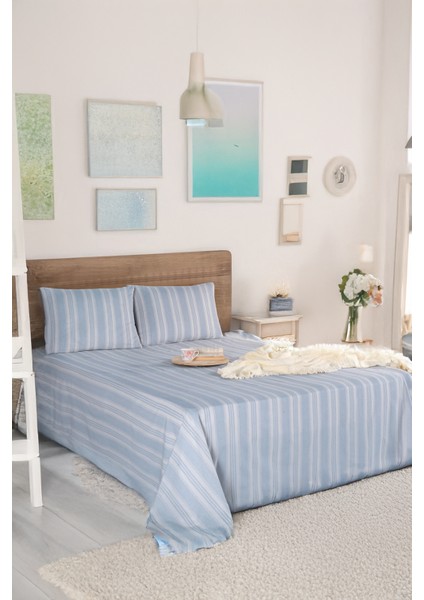 Sport Çizgili Çarşaf + Yastık Kılıfı Seti Çift Kişilik Soft Line Gri