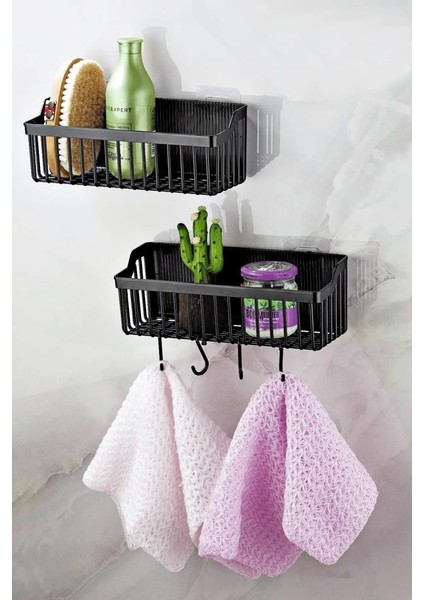 Yapışkanlı Plastik Banyo Rafı İkili Banyo Düzenleyici Duş Rafı Organizer Şampuanlık