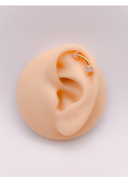 Cerrrahi Çelik Zirkon Taşlı Kavisli Ok Tragus Helix Piercing (1ADET)