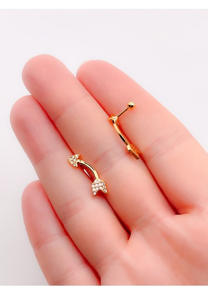 Cerrrahi Çelik Zirkon Taşlı Kavisli Ok Tragus Helix Piercing (1ADET)