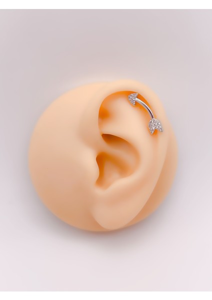 Cerrrahi Çelik Zirkon Taşlı Kavisli Ok Tragus Helix Piercing (1ADET)