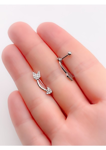 Cerrrahi Çelik Zirkon Taşlı Kavisli Ok Tragus Helix Piercing (1ADET)