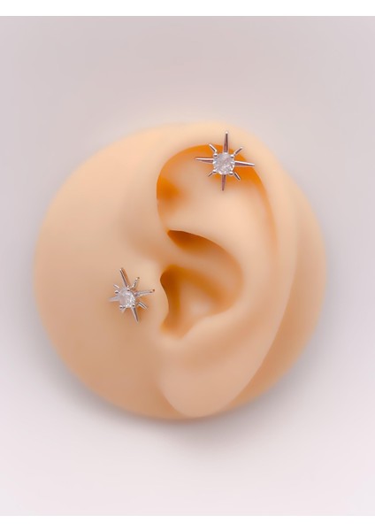 Cerrrahi Çelik Tek Taşlı Kutup Yıldızı Tragus Helix Piercing (1ADET)